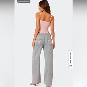 Edikted Bow Pocket Relaxed Jeans Size Small
